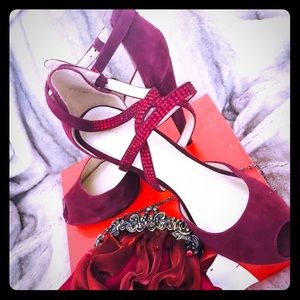 Red Rhinestone Strap Heels
